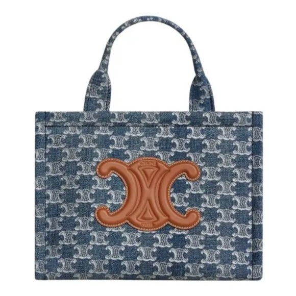 CELINE Cabas small Triomphe logo denim tote shoulder bag - Picture 1 of 4